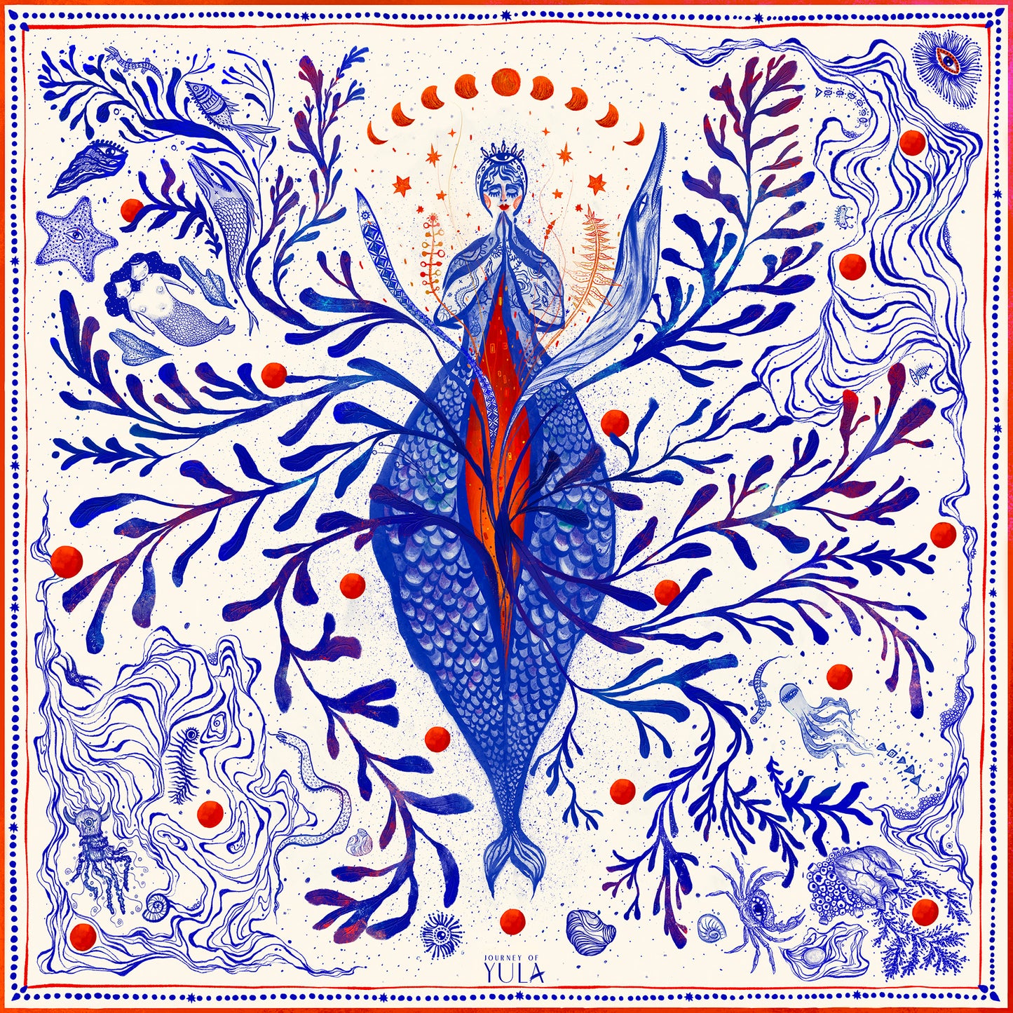 İpek Twill Fular - Goddess of Genesis %100 Saf İpek | Journey of Yula | 64 cm