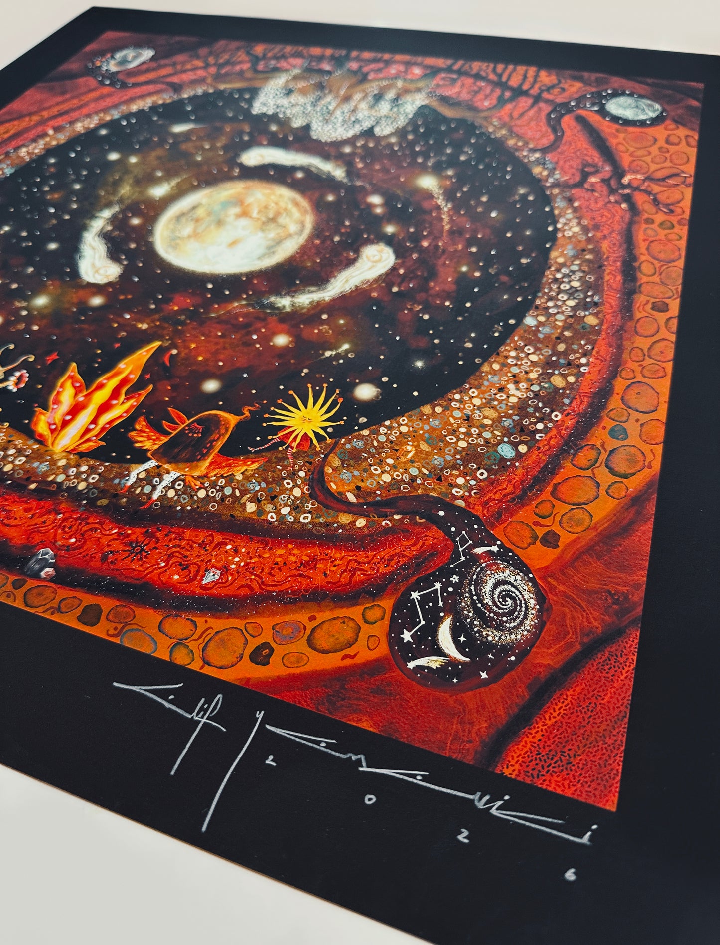 Cosmic themed illustration art print with planet and cosmos and stars