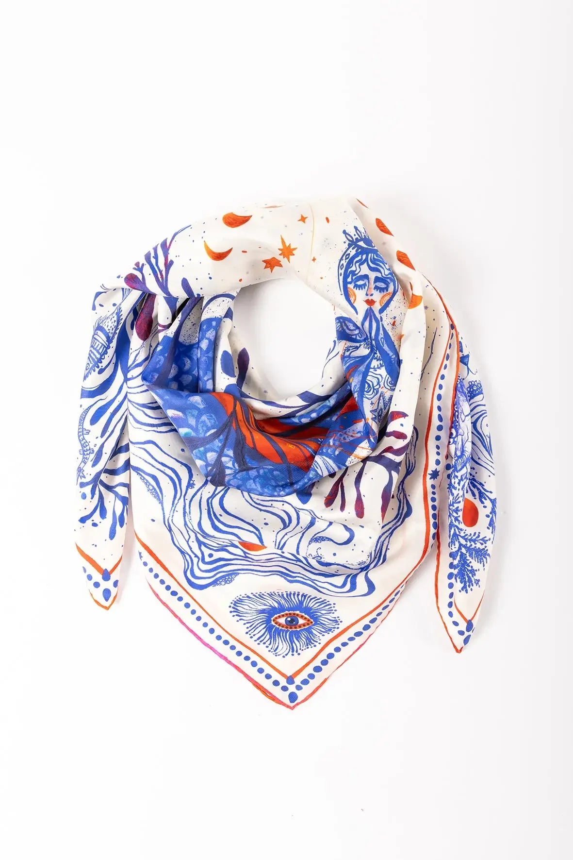 İpek Twill Fular - Goddess of Genesis %100 Saf İpek | Journey of Yula - Journey of Yula- beyaz üzerine